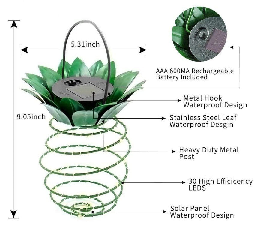 25 LED-es ananász formájú napelemes kültéri dekorációs lámpa