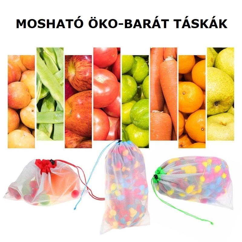 Újrafelhasználható hálós mosható öko-barát táskák