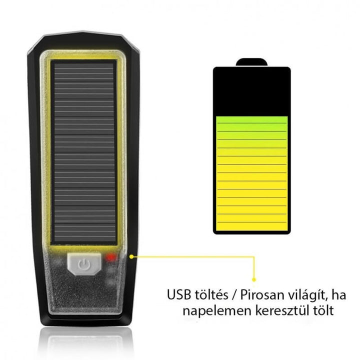 Multifunkciós, napelemes kerékpár világítás