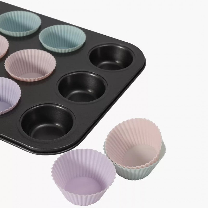 Muffin sütőtálca, sütőlap + 12 db szilikon forma (Ruhhy)