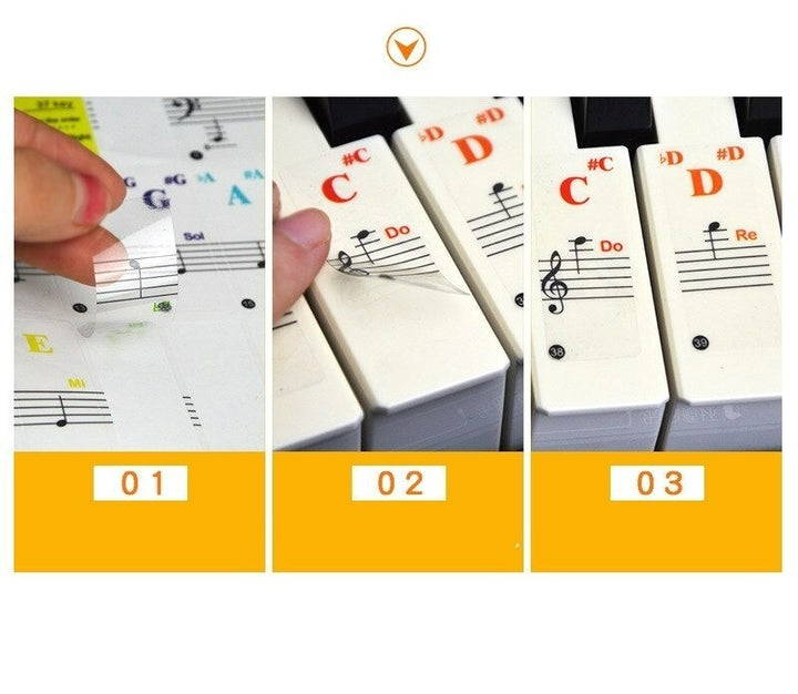 Átlátszó színes zongorabillentyűzet matricák