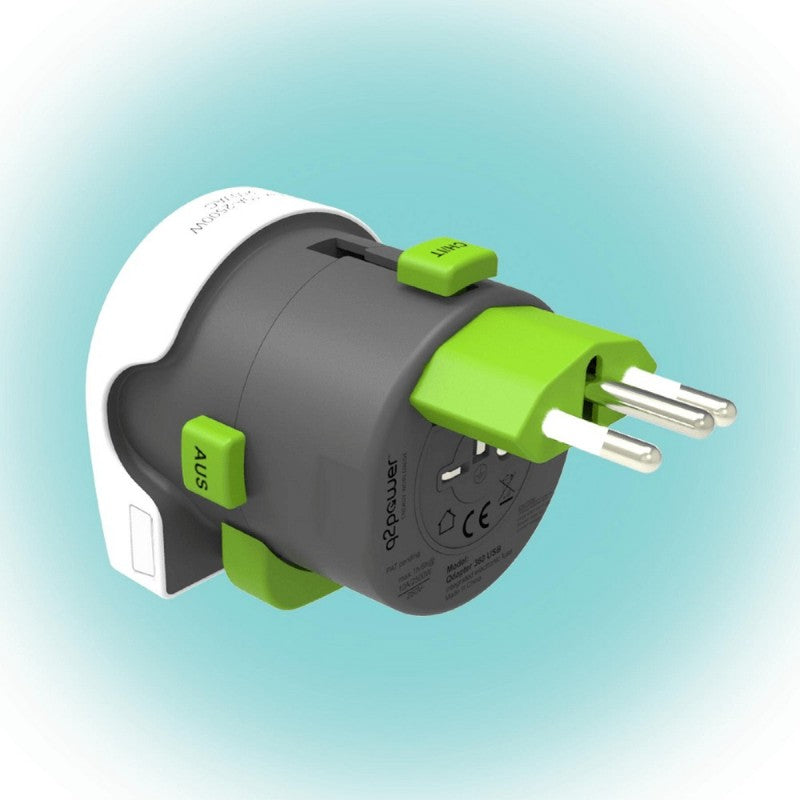 Utazóadapter, átalakító, univerzális + USB (Q2 Power)