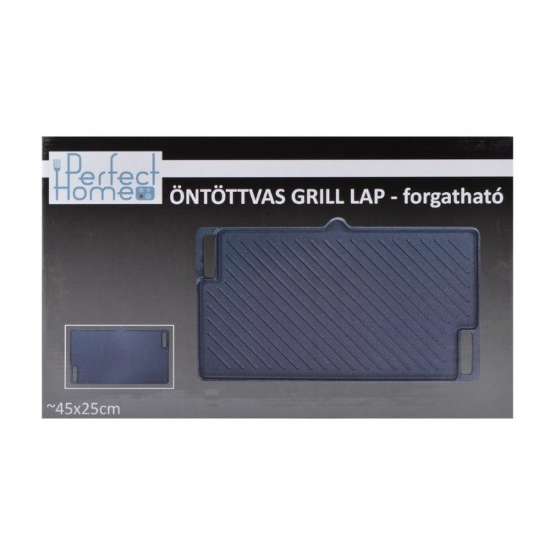 Perfect Home öntöttvas grill lap, 45 x 25 cm, 2 oldalas csőrös