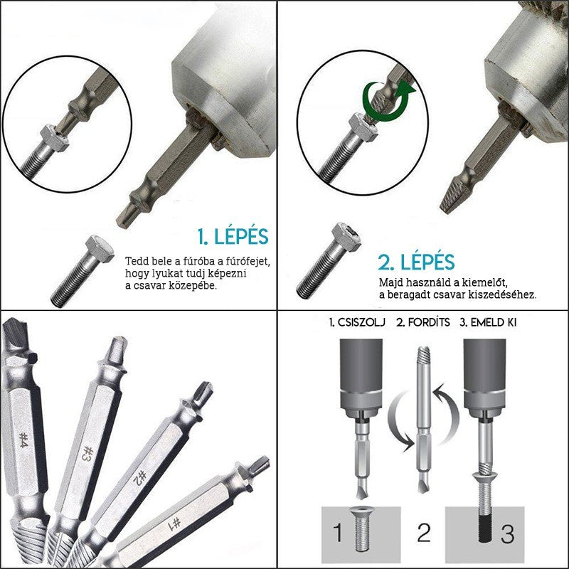 Csavarkiszedő, sérült csavar kiszedő, tört csavar kiszedő készlet
