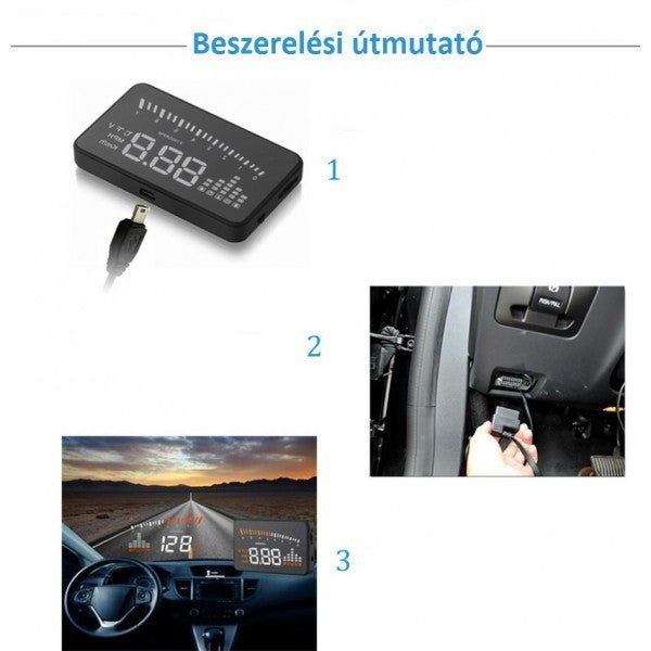 OBD HUD Head Up Display szélvédőre vetítő fedélzeti computer