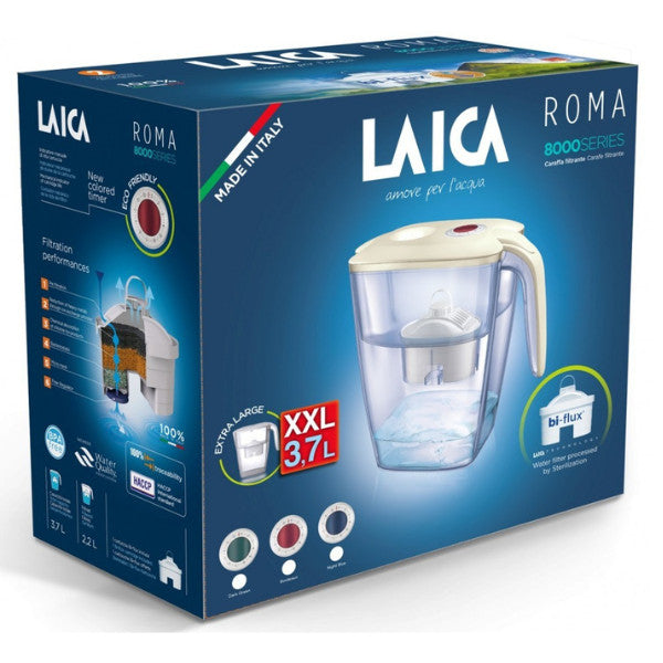 LAICA RÓMA NIGHT vízszűrő kancsó Cream tetővel, mechanikus night blue tárcsával és 1 db bi-flux univerzális szűrőbetéttel - 3,7 liter