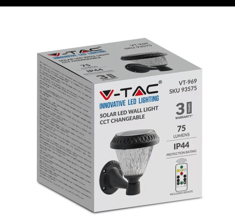 V-TAC LED napelemes kör alakú fali lámpatest 1W, CCT IP65