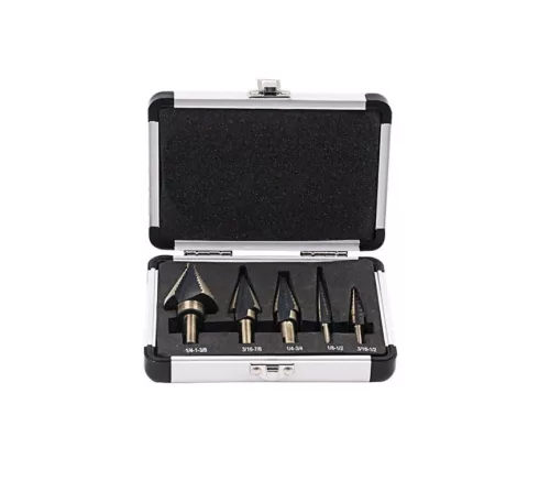 5 db-os lépcsős fúró készlet fém és fa anyagokhoz