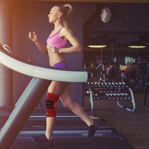 Piros L méretű térdvédő és térdszorító sportoláshoz és rehabilitációhoz