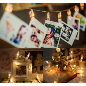   Csipeszes fényképtartó fényfüzér, dekorációs LED világítás, fehér színben