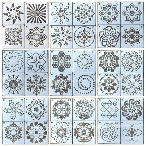 Mandala stencil, művészeti rajzsablon készlet 36 darabos kreatív dekorációhoz