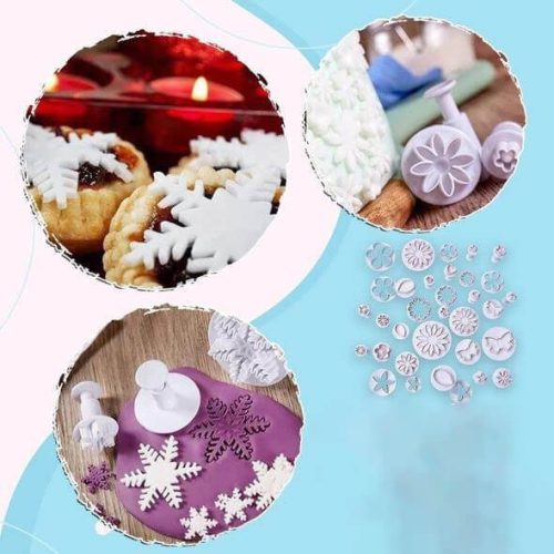 Tortadíszítő készlet, Tortadísz fondant forma készlet, 33 darabos dekoráló szett tortákhoz és süteményekhez