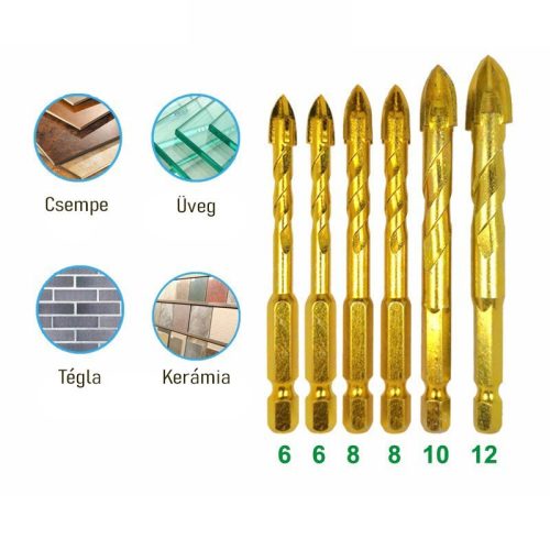 6 részes Kerámia és Üveg Fúrószár Készlet Precíziós Fúráshoz