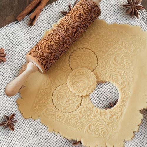 Mintás sodrófa és nyújtófa sütéshez és tésztakészítéshez