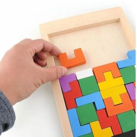   Fa Tetris Stílusú Kirakó Játék, Természetes Faanyagból Gyerekeknek és Felnőtteknek