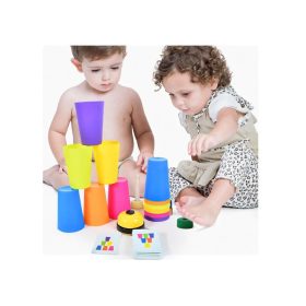   Montessori Toys Stack Cup fejlesztő játék kártyával gyerekeknek