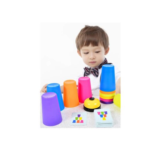 Montessori Toys Stack Cup fejlesztő játék kártyával gyerekeknek