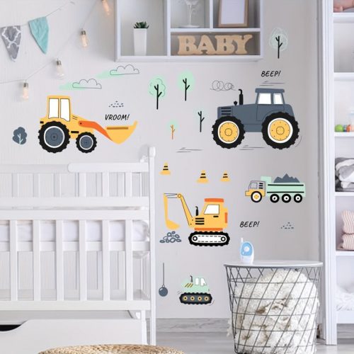 Munkagépes faldíszítő matrica szett - Kreatív dekoráció gyerekszobába és játszószobába