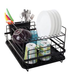   Két szintes rozsdamentes acél edényszárító állvány konyhai eszközökhöz
