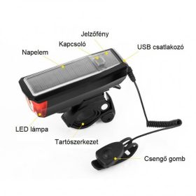   Napelemes, multifunkciós kerékpár világítás biztonságos közlekedéshez