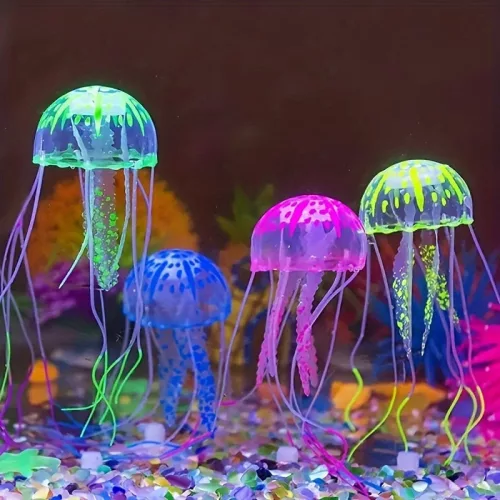 Fluoreszkáló világító szilikon medúza akvárium dekoráció Kék színben