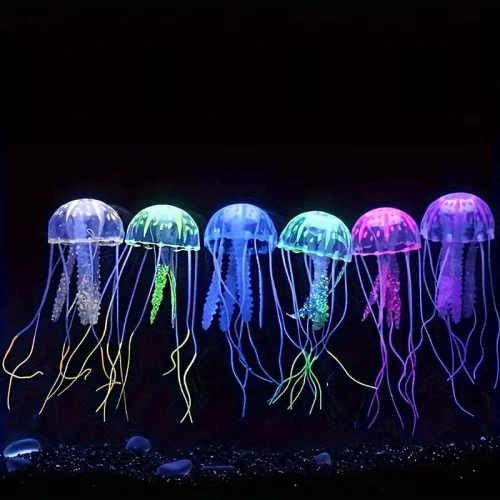 Fluoreszkáló világító szilikon medúza akvárium dekoráció Kék színben