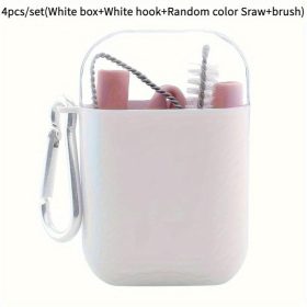   4db Szilikon Újrahasználható Szívószál Készlet Hordozható Tokkal, Kék Színben - 4db/készlet