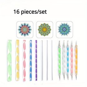   16 részes Mandala pöttyöző készlet akril rudakkal, stifttel és 3 festősablonnal kreatív művészeti projektekhez