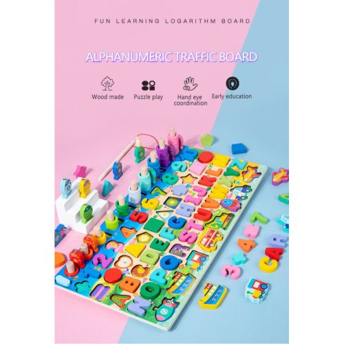 Montessori oktató fa készségfejlesztő játék Kék színben gyerekeknek