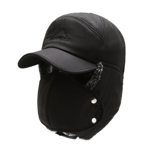 Vastag Műszőrmés Téli Sapka Arc- és Fülvédővel, Fekete Színben, Hideg Időjárásra