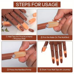   Manikűr edzőmodell kéz rugalmas ujjakkal - Állítható körömdíszítő gyakorló bábu, hipoallergén körömtechnikus eszköz szorítóval, 100 db körömtippet tartalmaz kezdőknek és profiknak, professzionális manikűr gyakorló eszköz