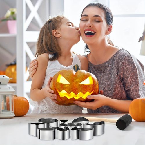 10 darabos Sinzaz Halloween tökfaragó rozsdamentes acél formakészlet - Tökéletes DIY sütéshez és díszítéshez, különböző tök méretekhez alkalmazkodik