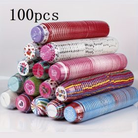   100 db-os Olajálló Élelmiszerbiztonságos Cupcake és Muffin Papír Sütőformák Vegyes Mintákkal Konyhai Használatra