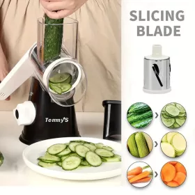   Konyhai Mandoline Sajtreszelő és Zöldségszeletelő 7,62 cm-es Cserélhető Pengékkel, Könnyen Tisztítható Rotációs Reszelő Gyümölcsök, Burgonya, Sárgarépa és Dió Darálásához