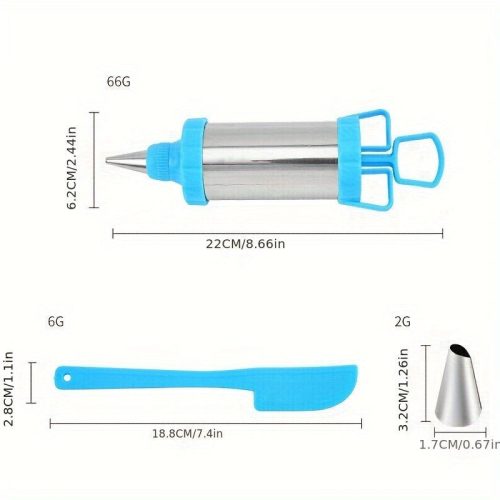 5db / Készlet, Rozsdamentes Acél Jegesítőpisztoly és Desszert Dekorátor Csőpisztoly Készlet, 3db Jegesedő Fúvókákkal, DIY Torta és Sütő Eszközök Konyhai Tészta Szerszámhoz