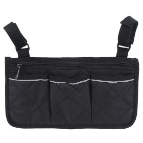   Kerekesszékes tároló táska cipzárral és állítható hevederekkel, Fekete színű, praktikus kiegészítő kerekesszékhez