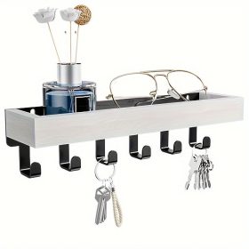   Falra szerelhető fehér fa ruhafogas kulcstartó tálcával, praktikus tárolási megoldás bejárati előszobába