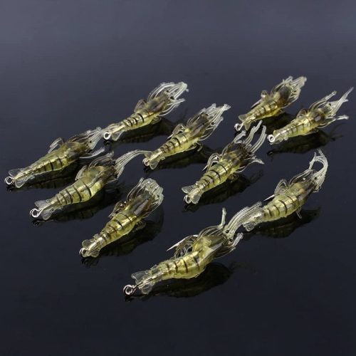 10db Sötétben világító szilikon garnélarák horgászcsali horoggal éjszakai horgászathoz