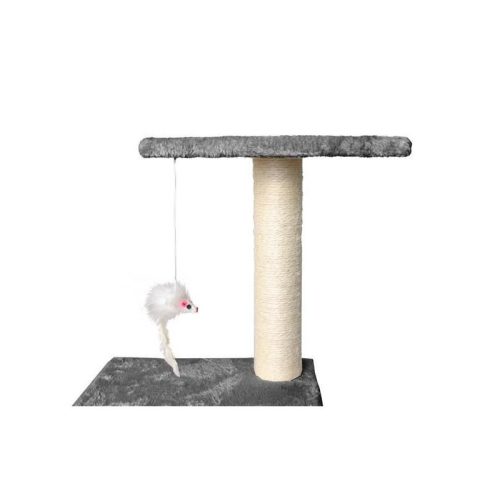 Macskafára 90 cm, szürke, játékokkal és karomápolóval, puha alvóhellyel, magas minőségű anyagból, könnyen összeszerelhető, ideális macskák számára.