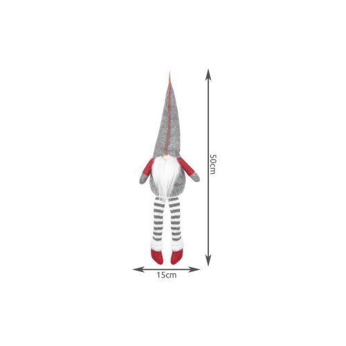 Szürke ülő manó - karácsonyi dekorációs figura, ünnepi manó díszítés, ülő karácsonyi manó figura