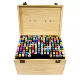   170 db-os kétvégű marker készlet ajándék, festhető fadobozban