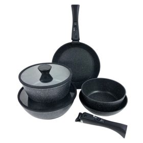   9 részes tapadásmentes edény- és serpenyőkészlet, levehető fogantyúval