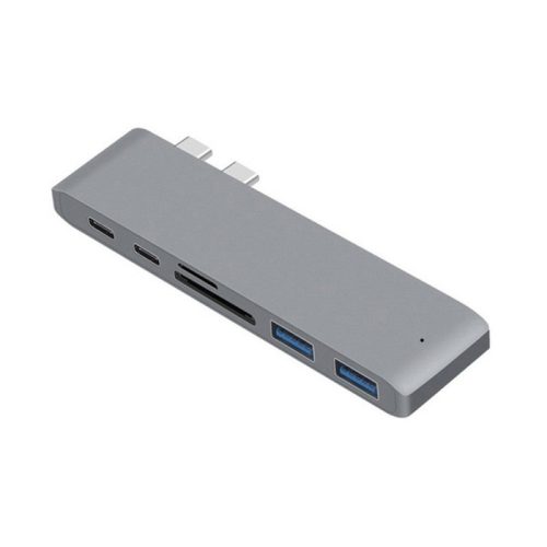 USB elosztó HUB MacBook-hoz szürke színben, Type-C, USB 3.0, SD, Micro SD, TF