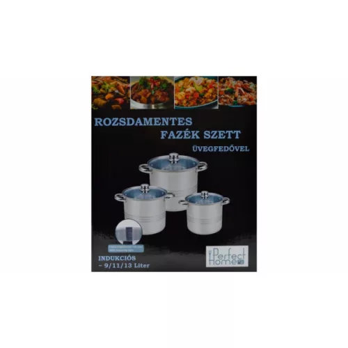 Rozsdamentes edénykészlet / fazék szett üvegfedővel