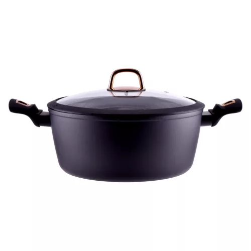 Golden Line tapadásmentes alumínium lábas üvegfedővel, 28cm, 6,1L, indukciós