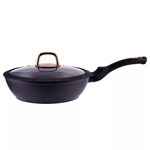 Golden Line tapadásmentes alumínium wok üvegfedővel, indukciós, 24cm