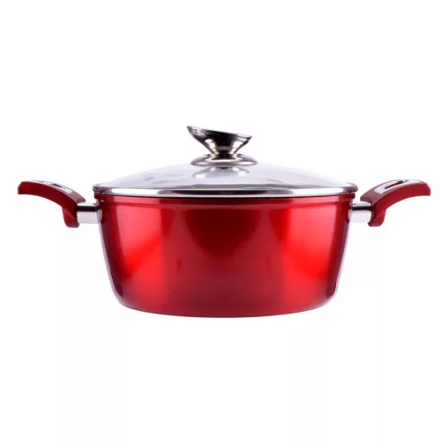 Tapadásmentes alumínium lábas üvegfedővel, indukciós, 24cm, 4.5L, piros Red Line 10397