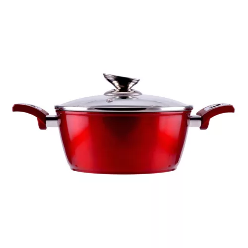 Perfect Home Red Line tapadásmentes alumínium lábas üvegfedővel 22cm, 2.6L, indukciós