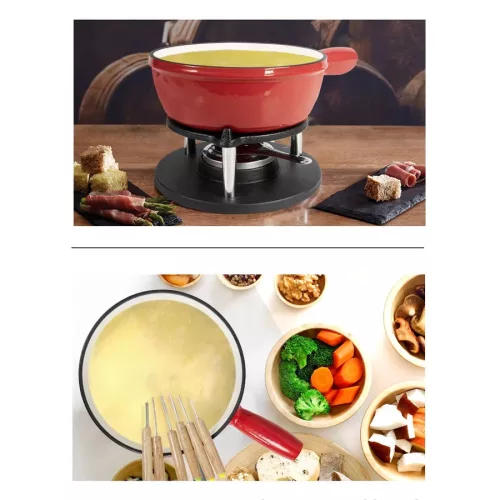 Zománcozott öntöttvas fondue szett 1,8 liter piros