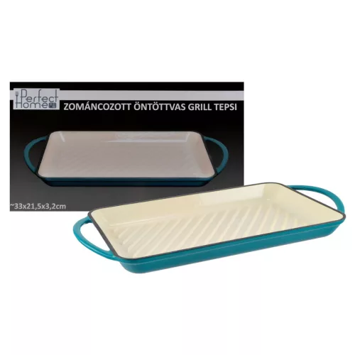 Perfect Home zománcozott öntöttvas grill tepsi 33*21,5 cm türkizkék